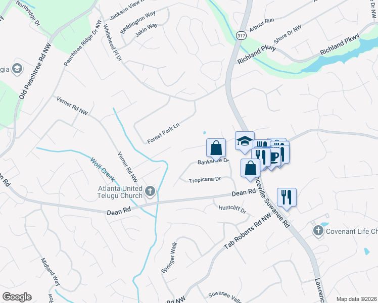 map of restaurants, bars, coffee shops, grocery stores, and more near 758 8 Point Court in Suwanee