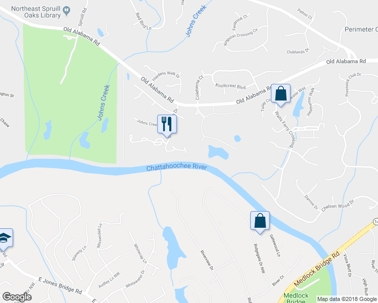 map of restaurants, bars, coffee shops, grocery stores, and more near 403 South River Farm Drive in Alpharetta