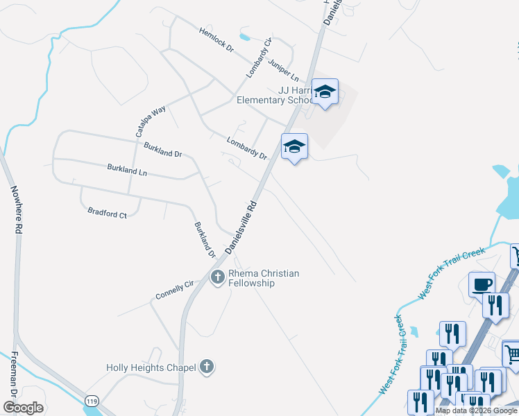 map of restaurants, bars, coffee shops, grocery stores, and more near 4272 Danielsville Road in Athens
