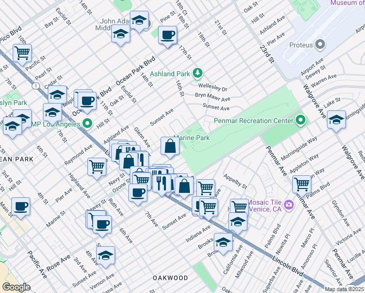 map of restaurants, bars, coffee shops, grocery stores, and more near 1406 Marine Street in Santa Monica