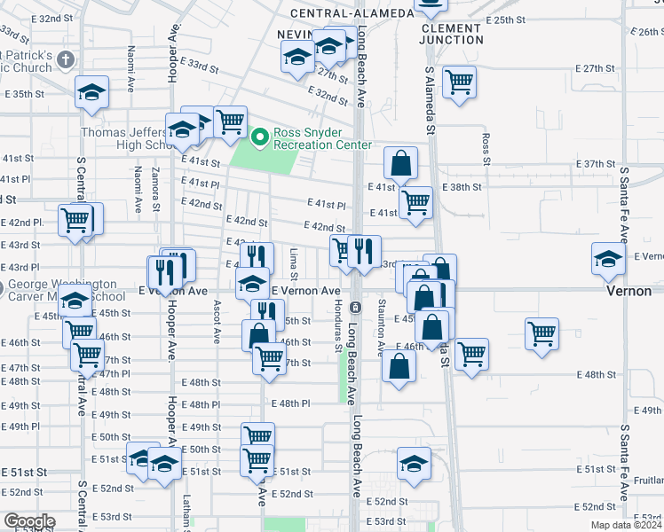 map of restaurants, bars, coffee shops, grocery stores, and more near 4321 Honduras Street in Los Angeles