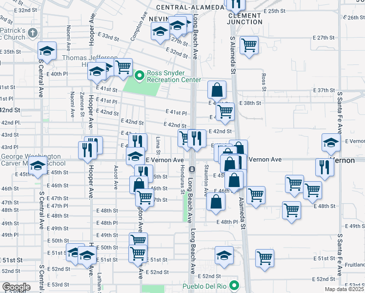map of restaurants, bars, coffee shops, grocery stores, and more near 4321 Honduras Street in Los Angeles