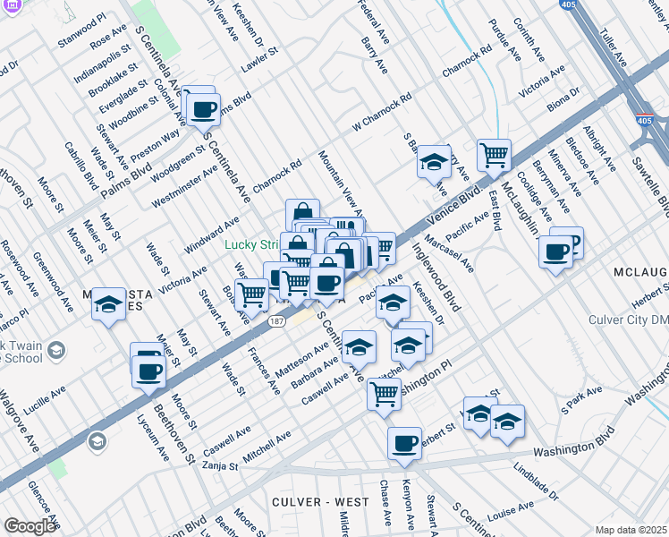 map of restaurants, bars, coffee shops, grocery stores, and more near 3770 Ocean View Avenue in Los Angeles