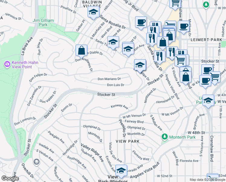 map of restaurants, bars, coffee shops, grocery stores, and more near 4037 Don Tomaso Drive in Los Angeles