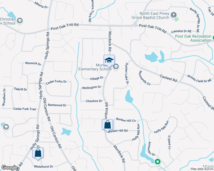 map of restaurants, bars, coffee shops, grocery stores, and more near 2240 Murdock Road in Marietta