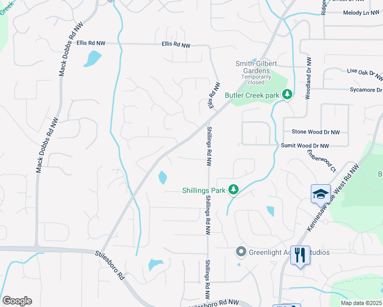 map of restaurants, bars, coffee shops, grocery stores, and more near 2900 Country Court Northwest in Kennesaw