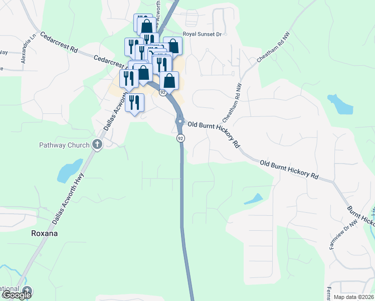 map of restaurants, bars, coffee shops, grocery stores, and more near 104 Summerfield Court in Acworth
