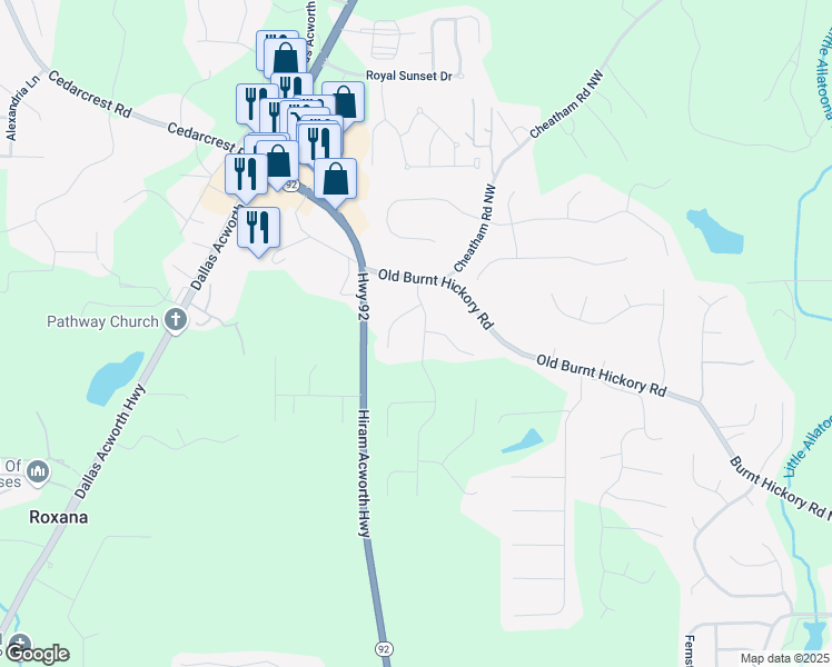 map of restaurants, bars, coffee shops, grocery stores, and more near 79 Summerfield Court in Acworth