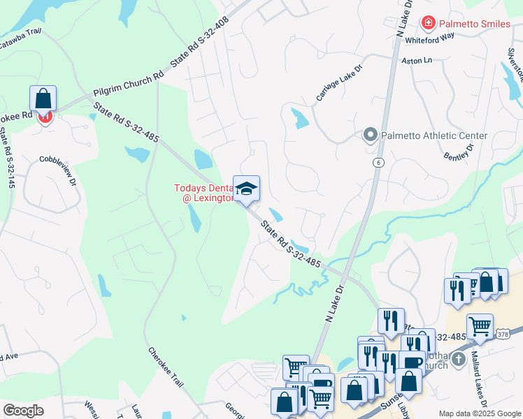 map of restaurants, bars, coffee shops, grocery stores, and more near 446 Old Cherokee Road in Lexington