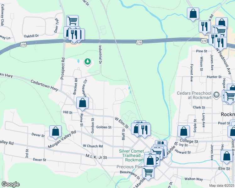 map of restaurants, bars, coffee shops, grocery stores, and more near 131 Highland Drive in Rockmart
