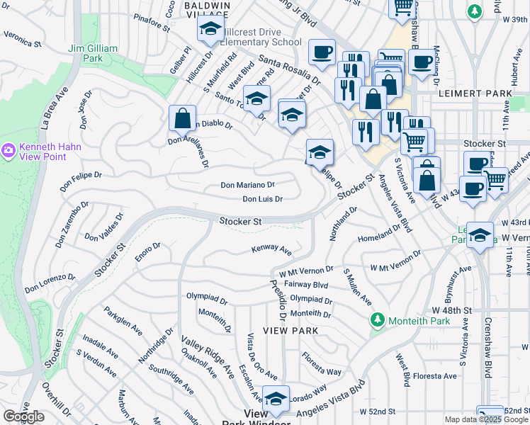 map of restaurants, bars, coffee shops, grocery stores, and more near 4043 Don Tomaso Drive in Los Angeles