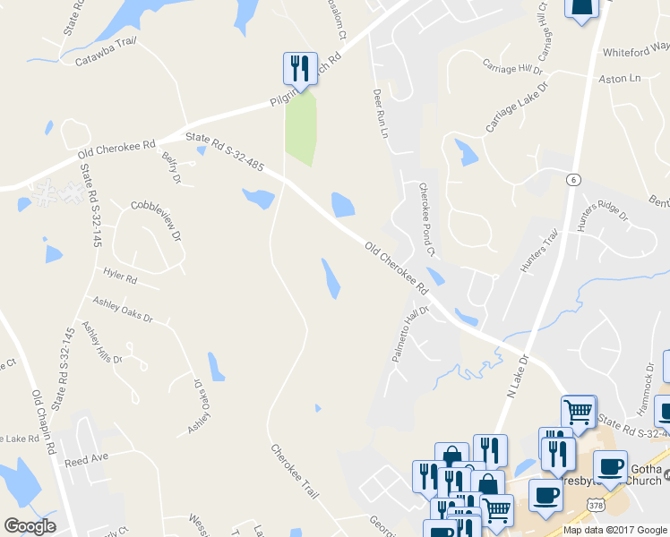 map of restaurants, bars, coffee shops, grocery stores, and more near 503 Old Cherokee Road in Lexington