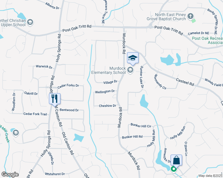 map of restaurants, bars, coffee shops, grocery stores, and more near 2681 Wellington Drive in Marietta
