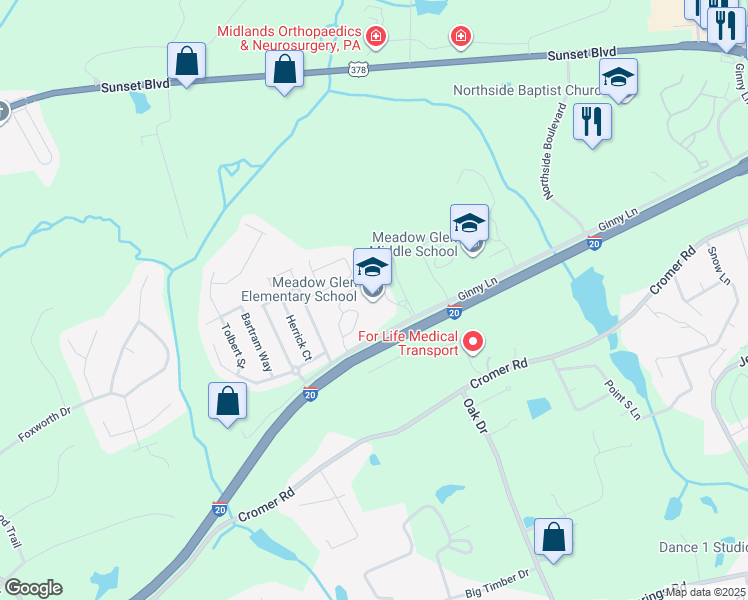 map of restaurants, bars, coffee shops, grocery stores, and more near 510 Ginny Lane in Lexington