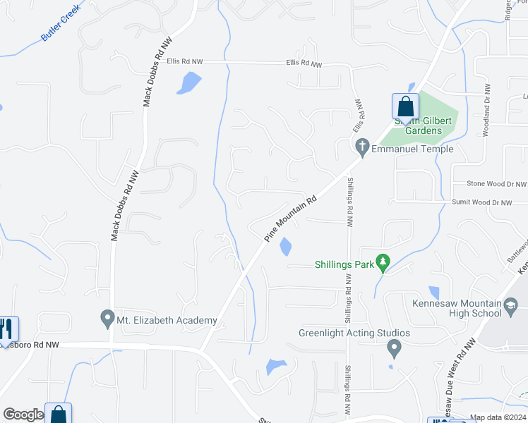 map of restaurants, bars, coffee shops, grocery stores, and more near 2069 Stone Pointe Drive Northwest in Kennesaw