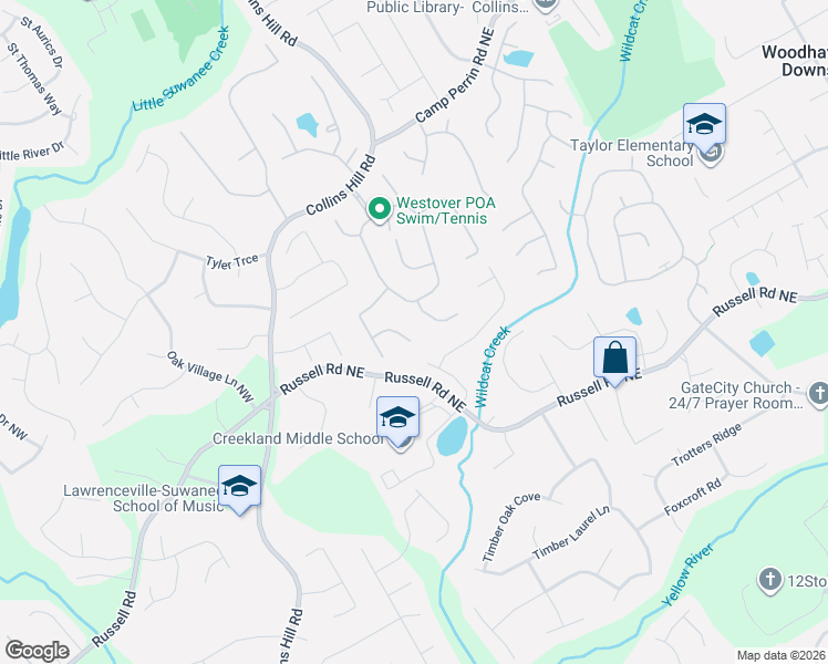 map of restaurants, bars, coffee shops, grocery stores, and more near 260 Adger Court in Lawrenceville