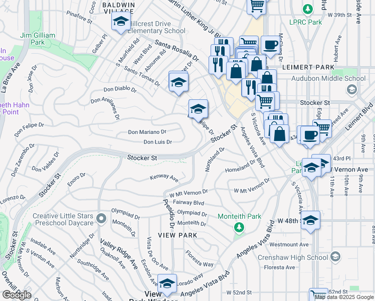 map of restaurants, bars, coffee shops, grocery stores, and more near 3935 Don Tomaso Drive in Los Angeles