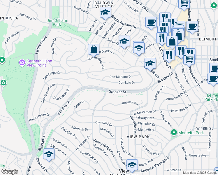 map of restaurants, bars, coffee shops, grocery stores, and more near 4201 Don Tomaso Drive in Los Angeles