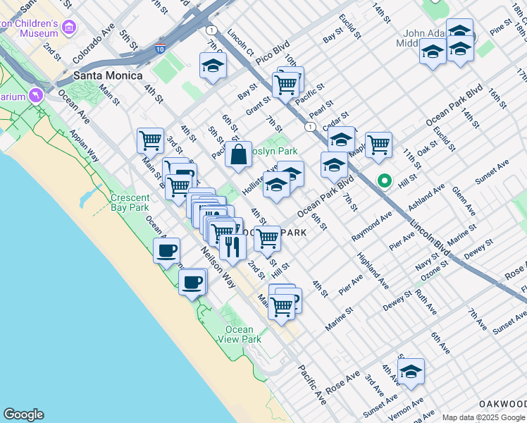 map of restaurants, bars, coffee shops, grocery stores, and more near 2434 5th Street in Santa Monica