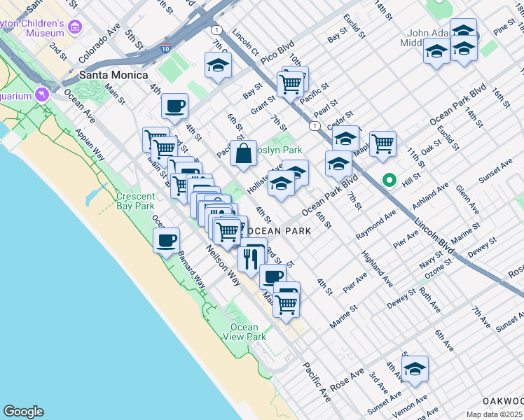 map of restaurants, bars, coffee shops, grocery stores, and more near 2434 5th Street in Santa Monica