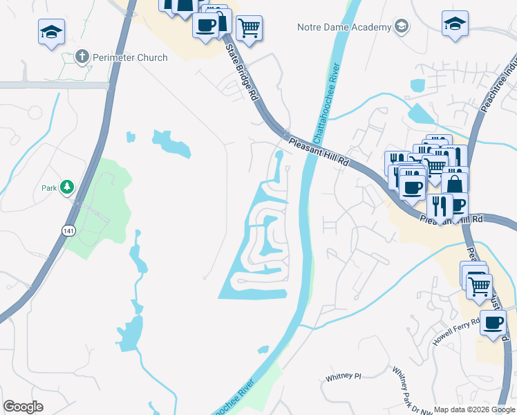 map of restaurants, bars, coffee shops, grocery stores, and more near 5860 Hershinger Close in Duluth