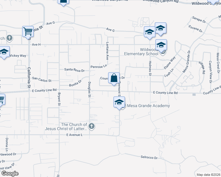 map of restaurants, bars, coffee shops, grocery stores, and more near 35641 Oak Creek Drive in Yucaipa