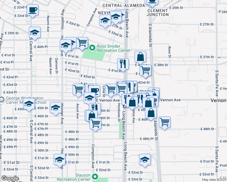 map of restaurants, bars, coffee shops, grocery stores, and more near 4320 Morgan Avenue in Los Angeles