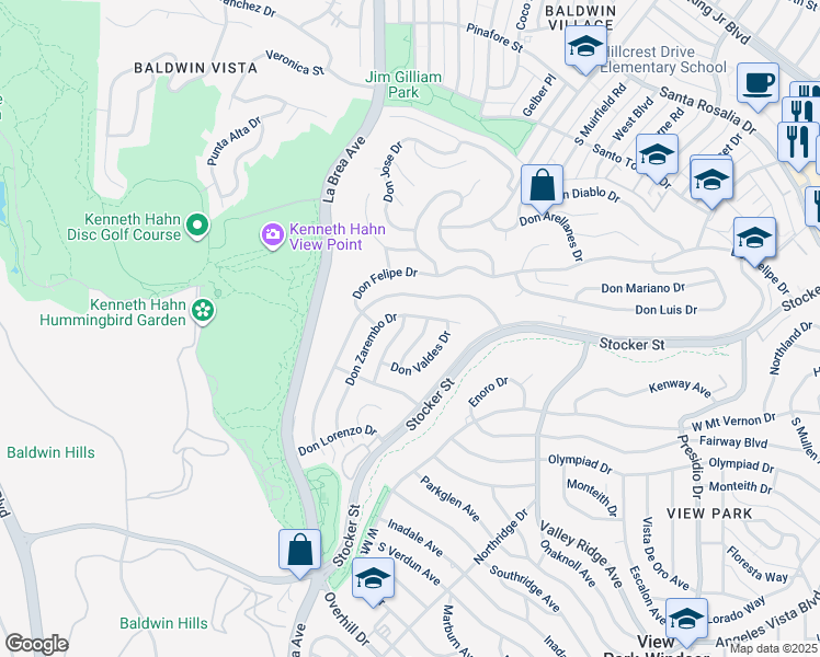 map of restaurants, bars, coffee shops, grocery stores, and more near 4508 Don Timoteo Drive in Los Angeles