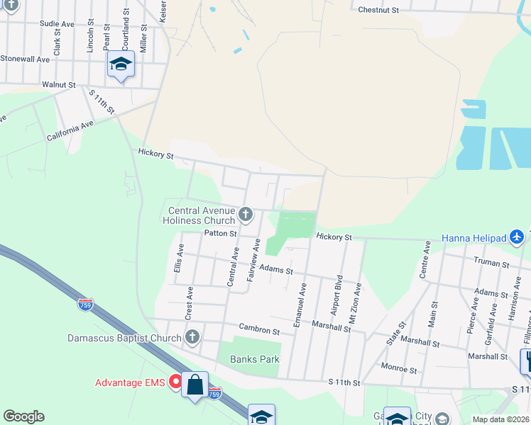 map of restaurants, bars, coffee shops, grocery stores, and more near 1100 Fairview Avenue in Gadsden