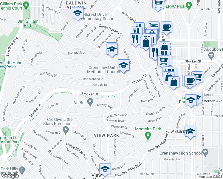map of restaurants, bars, coffee shops, grocery stores, and more near 3961 Don Tomaso Drive in Los Angeles