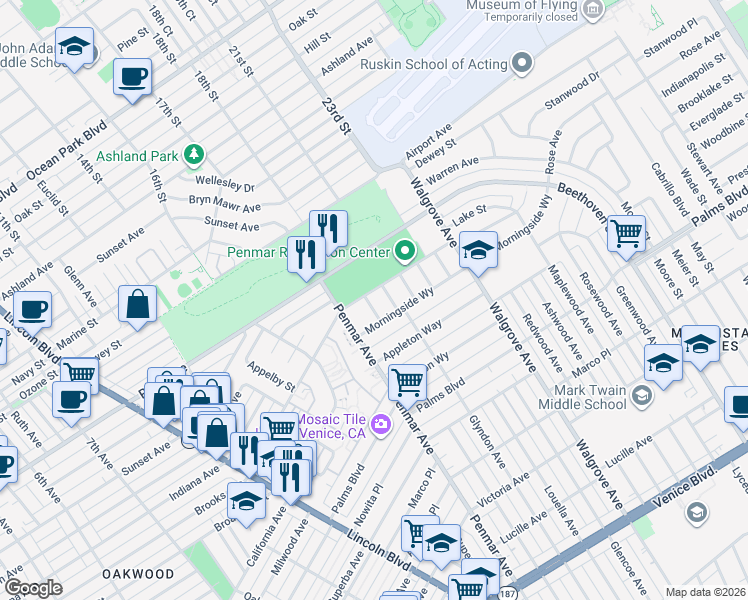 map of restaurants, bars, coffee shops, grocery stores, and more near 1506 Walnut Avenue in Los Angeles