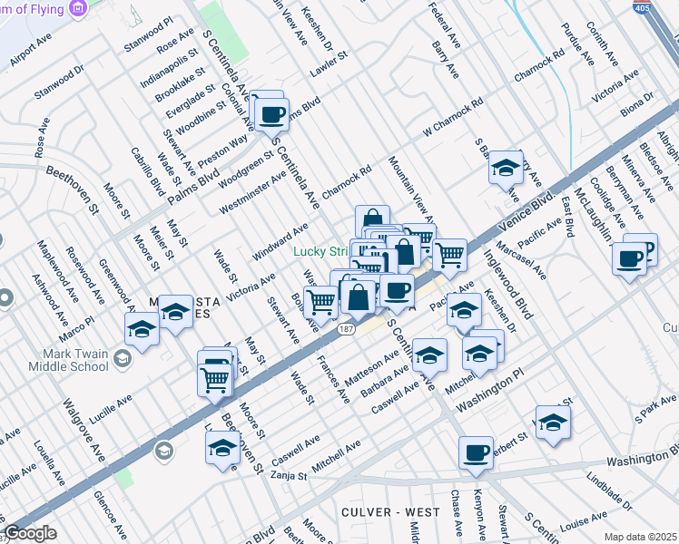 map of restaurants, bars, coffee shops, grocery stores, and more near 3744 Colonial Avenue in Los Angeles