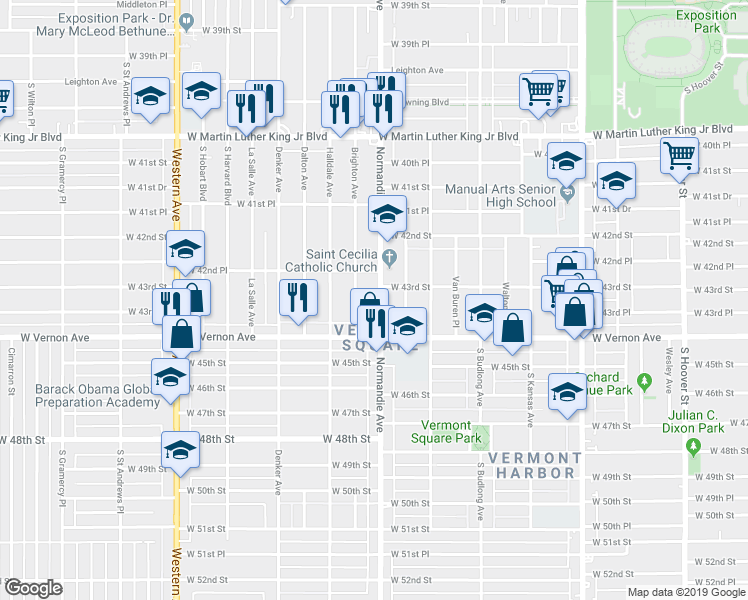 map of restaurants, bars, coffee shops, grocery stores, and more near 4287 Normandie Avenue in Los Angeles