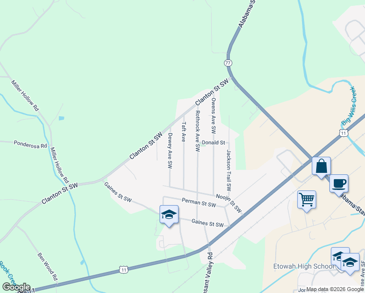 map of restaurants, bars, coffee shops, grocery stores, and more near 648 Taft Avenue in Attalla