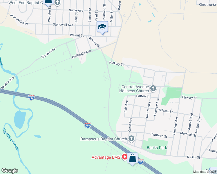 map of restaurants, bars, coffee shops, grocery stores, and more near 3724 South 11th Street in Gadsden