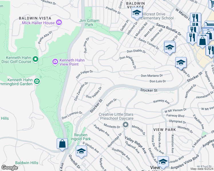 map of restaurants, bars, coffee shops, grocery stores, and more near 4400 Don Zarembo Drive in Los Angeles