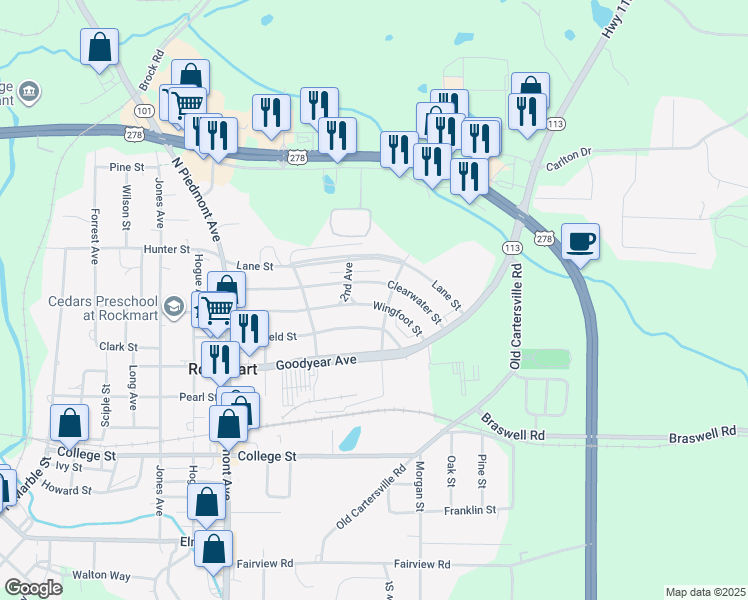 map of restaurants, bars, coffee shops, grocery stores, and more near 372 Wingfoot St in Rockmart
