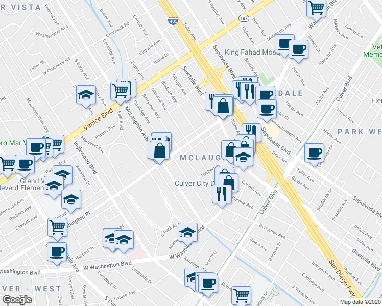 map of restaurants, bars, coffee shops, grocery stores, and more near 4025 Minerva Avenue in Los Angeles