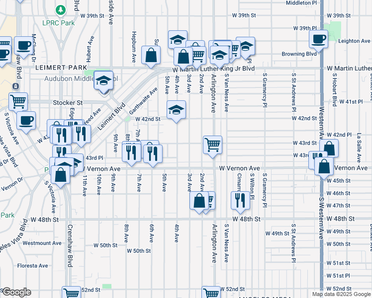 map of restaurants, bars, coffee shops, grocery stores, and more near 4315 3rd Avenue in Los Angeles
