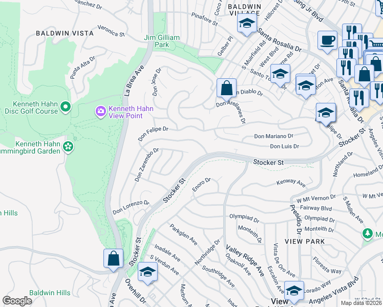 map of restaurants, bars, coffee shops, grocery stores, and more near 4400 Don Zarembo Drive in Los Angeles