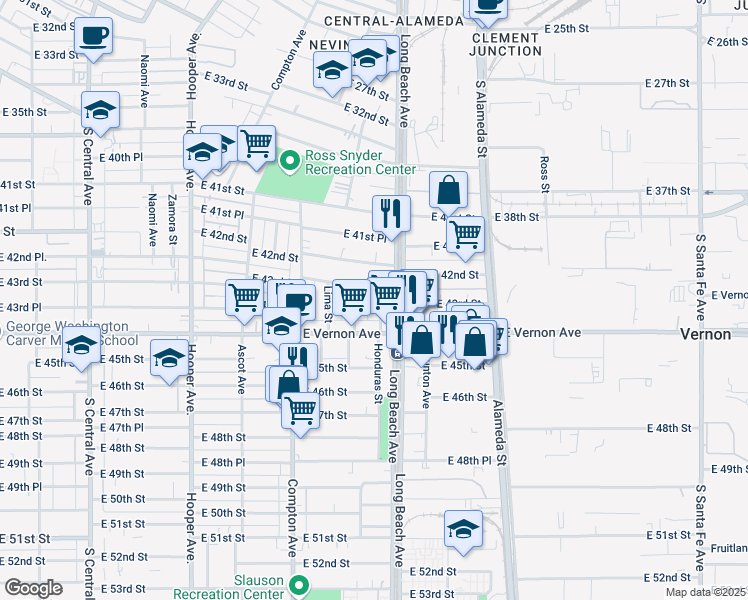 map of restaurants, bars, coffee shops, grocery stores, and more near 4320 Morgan Avenue in Los Angeles