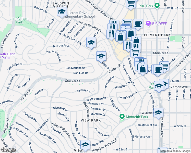 map of restaurants, bars, coffee shops, grocery stores, and more near 3953 Don Tomaso Drive in Los Angeles