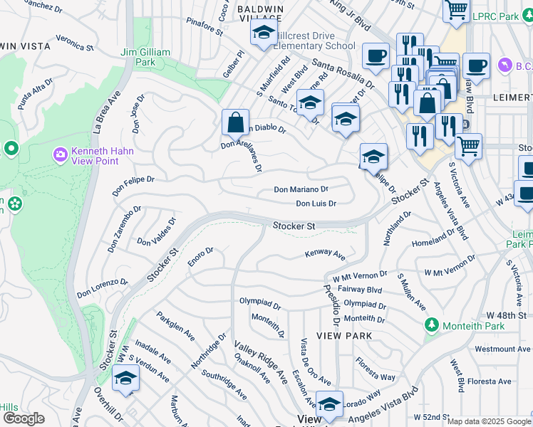 map of restaurants, bars, coffee shops, grocery stores, and more near 4201 Don Tomaso Drive in Los Angeles