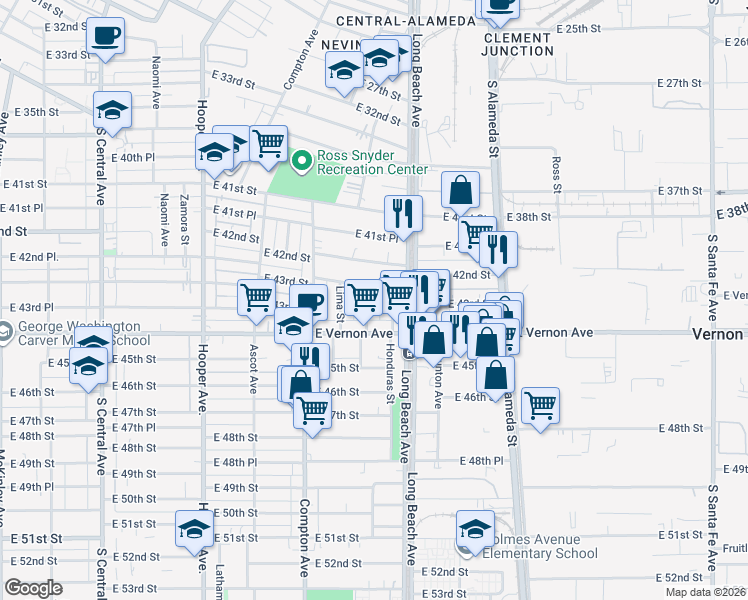 map of restaurants, bars, coffee shops, grocery stores, and more near 4314 Morgan Avenue in Los Angeles