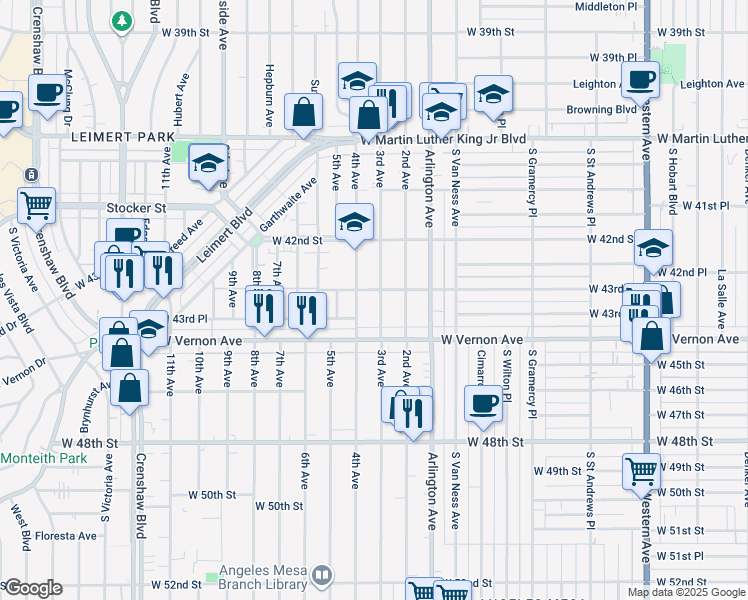 map of restaurants, bars, coffee shops, grocery stores, and more near 4315 3rd Avenue in Los Angeles