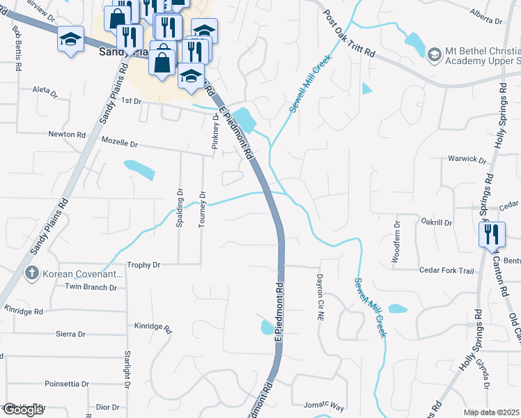 map of restaurants, bars, coffee shops, grocery stores, and more near 2091 Fairport Way in Marietta