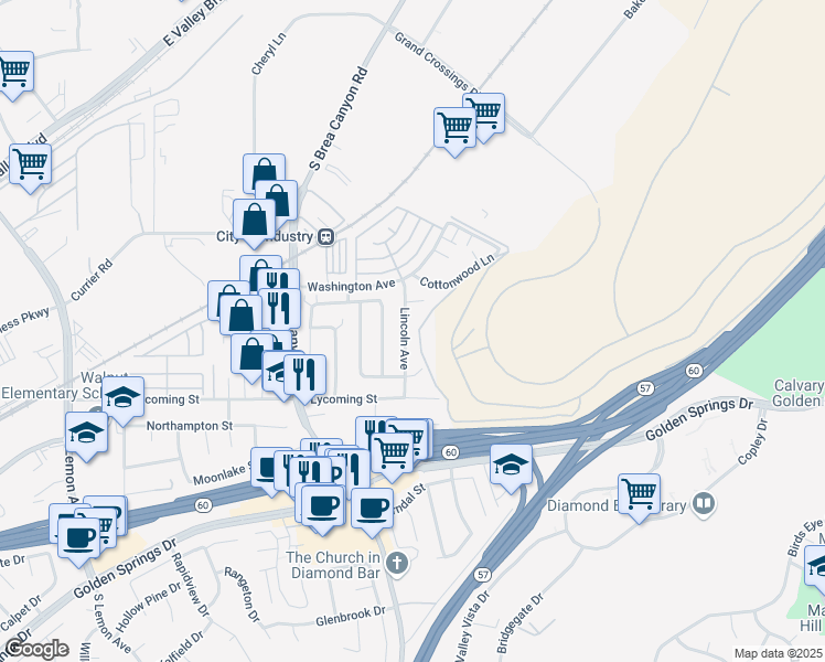 map of restaurants, bars, coffee shops, grocery stores, and more near 738 Lincoln Avenue in Walnut