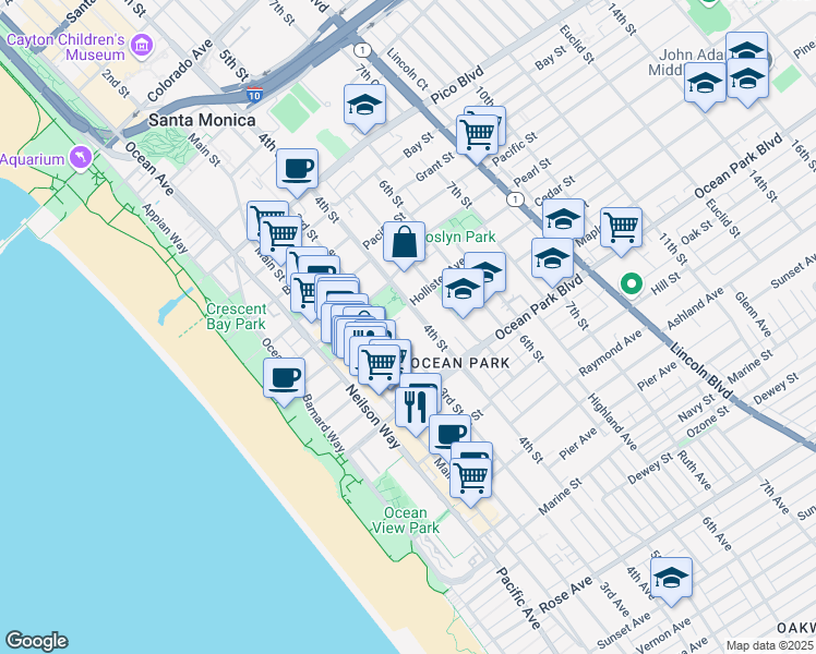 map of restaurants, bars, coffee shops, grocery stores, and more near 2411 3rd Street in Santa Monica