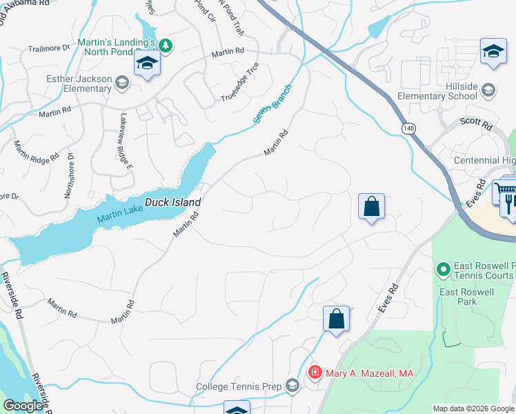 map of restaurants, bars, coffee shops, grocery stores, and more near 815 Lake Overlook in Roswell