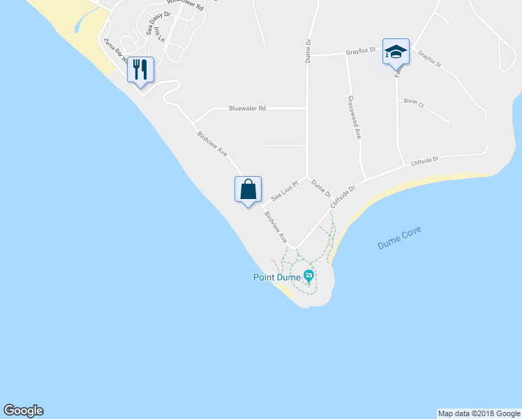 map of restaurants, bars, coffee shops, grocery stores, and more near 7273 Birdview Avenue in Malibu